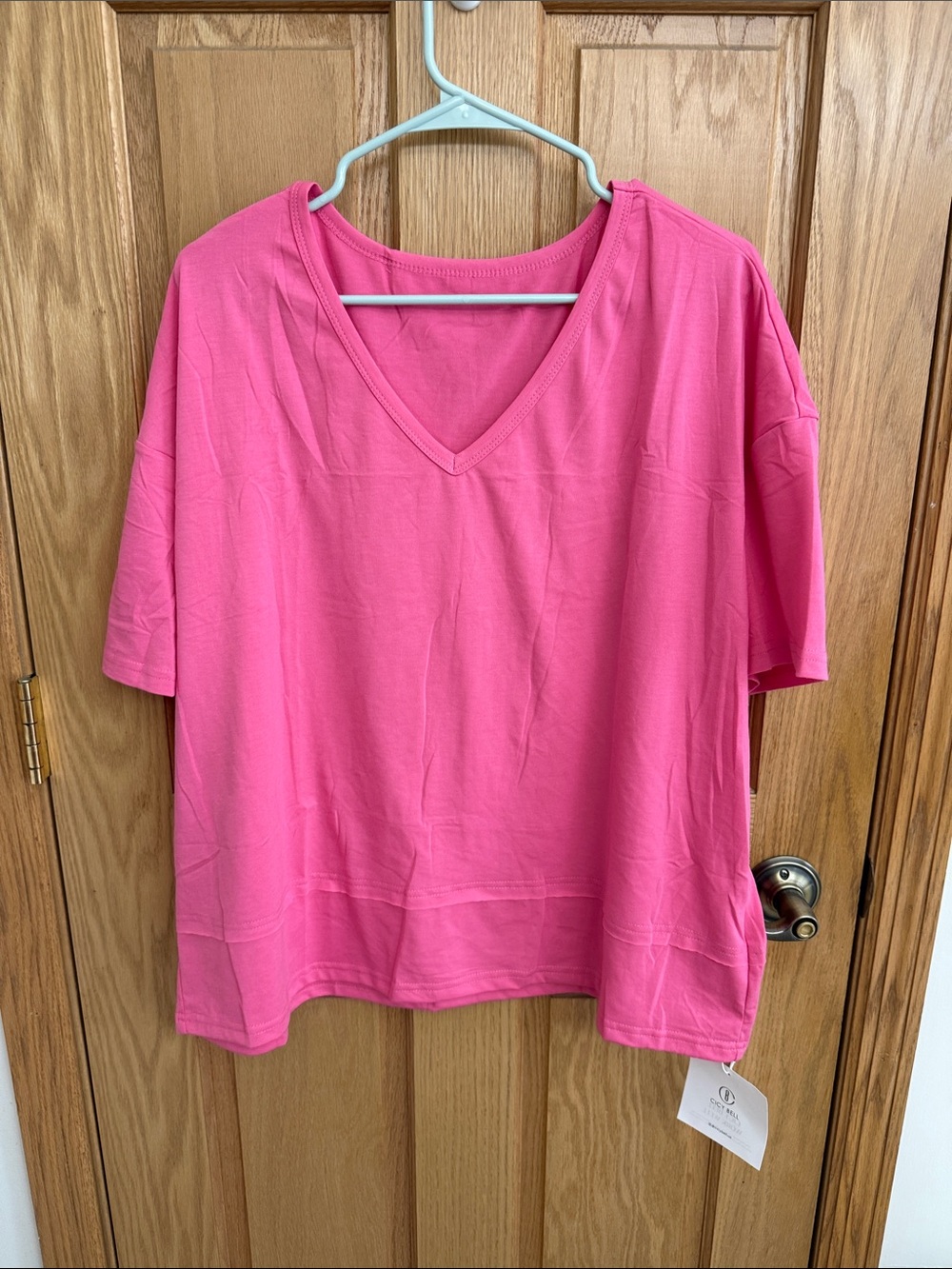 Women's V-Neck Relaxed Fit Top - Hot Pink